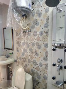 a bathroom with a toilet and a sink at Shimla Facing Rooms Near Mall Road in Shimla