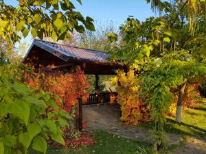 ヴォルゴドンスクにあるMalinka Guest Houseの紅葉の櫓のある庭園