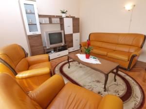 - un salon avec des canapés, une table et une télévision dans l'établissement Apartments Ivanka 1056, à Pula