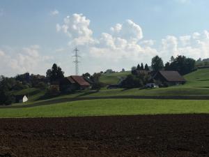 a green field with houses on a hill at Studio-Appartment Horgen in Horgen
