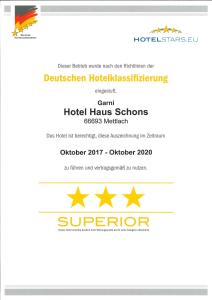 Πιστοποιητικό, βραβείο, πινακίδα ή έγγραφο που προβάλλεται στο Hotel Haus Schons
