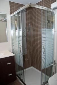 a bathroom with a shower with a glass door at Apartamentos Domus Stellae in Santiago de Compostela +14 photos