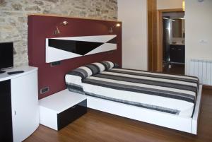 um quarto com uma cama e uma televisão em Apartamentos Domus Stellae em Santiago de Compostela