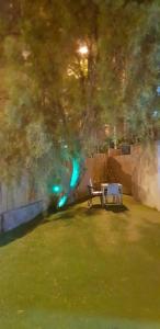 a table and a chair in a yard at City Suites in Eilat