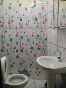 a bathroom with a toilet and a sink at Pousada Boca da Mata Moreré in Moreré