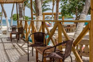a group of chairs sitting on the beach at Serene by the Sea in Savaneta