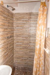 a bathroom with a shower and a sink at Casa Don Jose B & B in Puno
