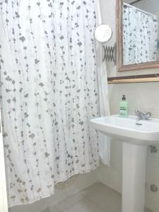 łazienka z umywalką i zasłoną prysznicową w obiekcie Apartamento Ossuna w mieście La Laguna +24 zdjęcia