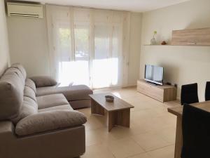 a living room with a couch and a tv at PISO CÉNTRICO DE 100 M2 in Girona
