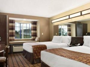 een hotelkamer met 2 bedden en 2 ramen bij Microtel Inn & Suites Mansfield PA in Mansfield