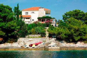 ein Haus auf einem Hügel neben dem Wasser in der Unterkunft Waterfront villa with pool in Vela Luka