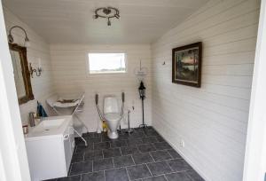 un bagno con un water e un lavandino di Stall Hällarp a Falkenberg
