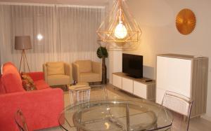 Televízia a/alebo spoločenská miestnosť v ubytovaní Apartamentos Real Lleida