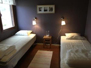 מיטה או מיטות בחדר ב-Utsikten
