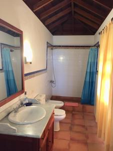 a bathroom with a sink and a toilet and a mirror at Casa rural Los Llanos Negros in Fuencaliente de la Palma