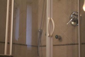 a shower with a glass door in a bathroom at Morgana in Castrezatto