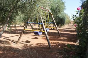 a swing set in an orchard with trees at Casas Rurales el Palomar in Ossa de Montiel