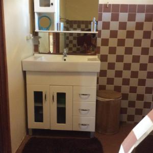 a bathroom with a white sink and a mirror at Bamboe in Meerzorg