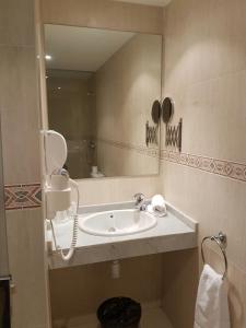 y baño con lavabo y espejo. en Hotel Comapedrosa, en Arinsal