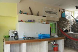 a kitchen with a counter top in a room at Posada Rock-stone in Providencia