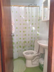 a bathroom with a toilet and a sink at Miss Margaritas´s House in San Andrés