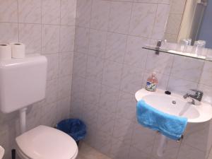 a bathroom with a toilet and a sink at Omega Guesthouse Budapest in Budapest