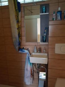een badkamer met een wastafel en een spiegel bij Appartement Stein in Fritzlar