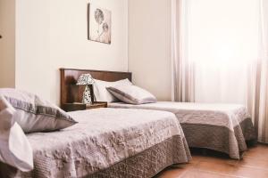 a bedroom with two beds and a window at Hostal La Dehesa in Villanueva del Rey
