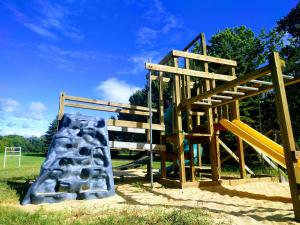 a playground with a slide in the grass at Hop & Vine Inn in Fennville