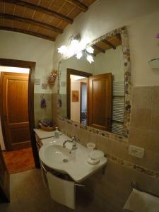 ein Bad mit einem Waschbecken und einem Spiegel in der Unterkunft Sandra House in Castellina in Chianti