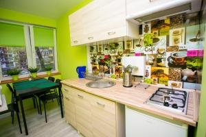 a kitchen with a sink and a counter top at Apart Rooms City Centre in Warsaw