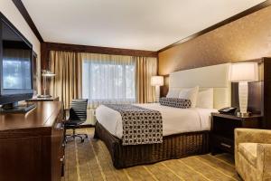 Crowne Plaza Hotel Foster City-San Mateo, an IHG Hotel في مدينة فوستر: غرفه فندقيه سرير وتلفزيون