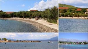 un collage di quattro immagini di una spiaggia e di acqua di Pansion Ivan a Sućuraj (San Giorgio)