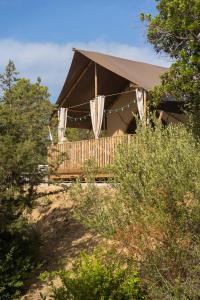 a tent in the middle of a field with trees at Tente Lodge Bord de Mer in Coti-Chiavari