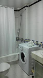 トレモリノスにあるCoqueto estudio Montemarのバスルーム(シャワー付)の洗濯機が備わります。
