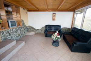 sala de estar con 2 sillas de cuero y TV en Holiday Home Janko, en Bogojina
