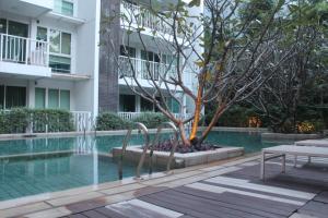 a swimming pool in front of a building with a tree at Studio in Haven in Bangkok