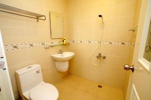 bagno con servizi igienici e lavandino di Vineyard Guest House a Città di Taitung