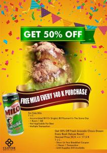 a flyer for a promotion ofmilo muffin sub sandwich at Clover Homestay in Probolinggo