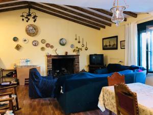 salon z niebieską kanapą i kominkiem w obiekcie Casa rural en Constantina w mieście Constantina