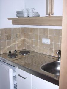 una cucina con lavandino e piano di lavoro di Malernhof a Kitzbühel Altre 29 foto
