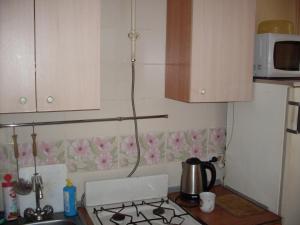 ズラトウーストにあるKlondaik apartment at 3 mikrorayon, 31の小さなキッチン(コンロ、電子レンジ付)