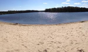 a sandy beach with a body of water at Ferienhaus Strandperle in Garrel