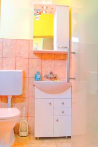 ein Bad mit einem Waschbecken und einem WC in der Unterkunft Citadel Park Apartment in Sighişoara