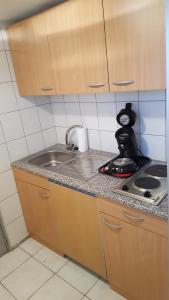 a kitchen with a sink and a counter top at Au Mariafeld in Houssen