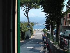 a view from a window of a street with bikes parked at Regina Elena Dependance in Santa Margherita Ligure