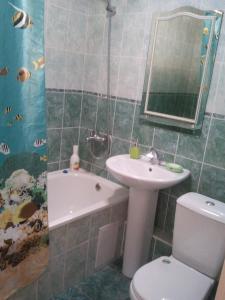バルナウルにあるApartment on Sergeya Uskova 3のバスルーム(洗面台、トイレ、バスタブ付)