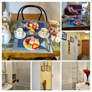 un collage de fotos de una mesa con huevos y café en Homestay Poděbrady, en Poděbrady