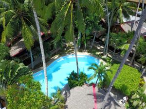 an overhead view of a swimming pool with palm trees at Pyramid Resort in Panglao