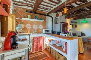 cocina con encimera y fogones horno superior en Casa Amaranta en Capileira